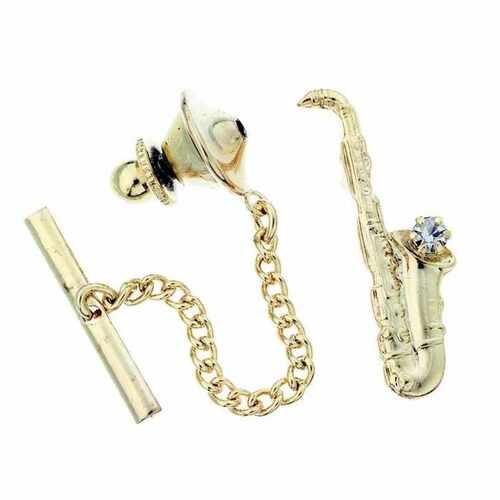 Tie Tack Saxophone 18Kt Gold/Austrian Crystal