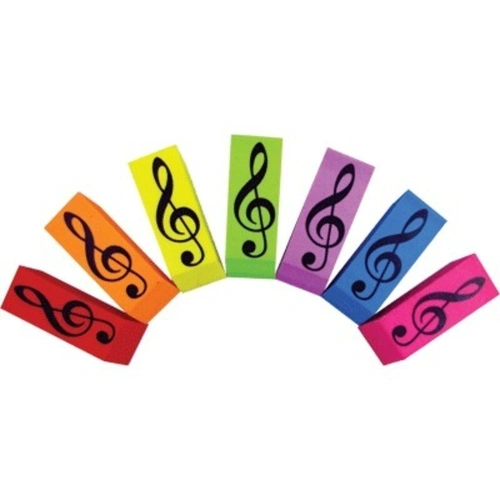 Wedge-Shaped Erasers with Treble Clef Motif - Assorted Colours