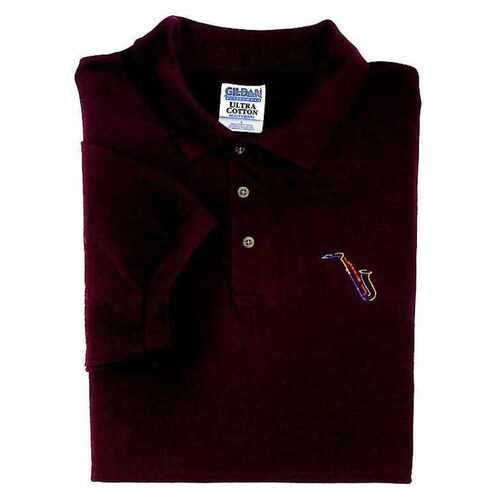 Embroidered Golf Shirt Sax Maroon Large 