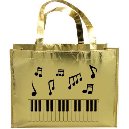 Metallic Gold Tote Bag Music Notes & Keyboard