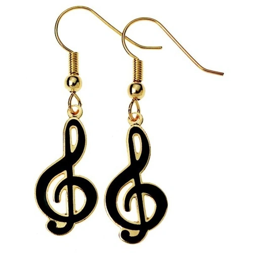 Black Treble Clef Earrings 1.5" Long x 0.4375" Wide