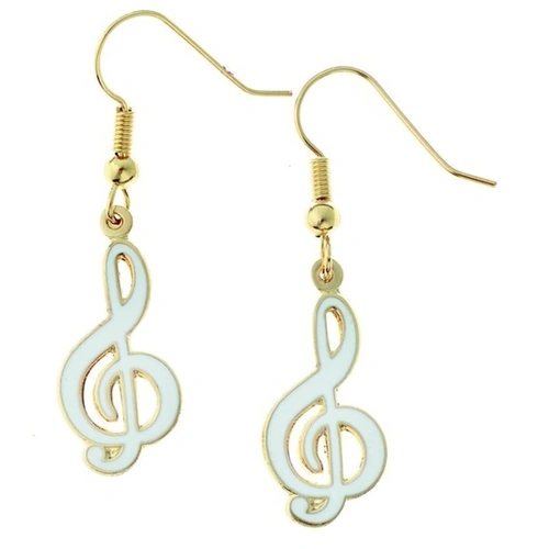White Treble Clef Earrings - 1.5" Long x 0.4375" Wide