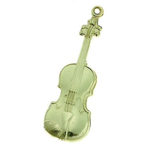 Polished Brass Violin Keychain