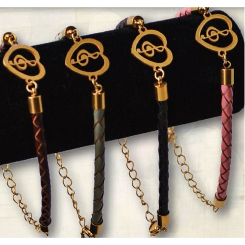 Heart Shape Charm Bracelet in Black Leather