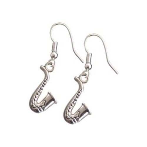 Silver and Black Saxophone Earrings