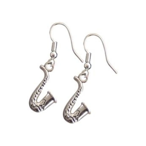 Silver/Black Saxophone Earrings