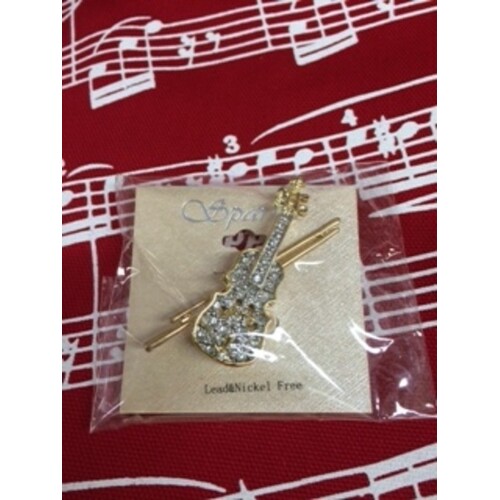 Rhinestone Brooch Violin With Bow