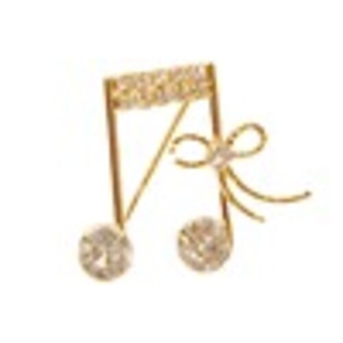 Rhinestone Brooch 16th Note With Bow