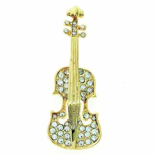 Rhinestone Brooch Large Violin