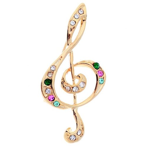 RHINESTONE BROOCH G CLEF W/MULTI COLOUR STONES