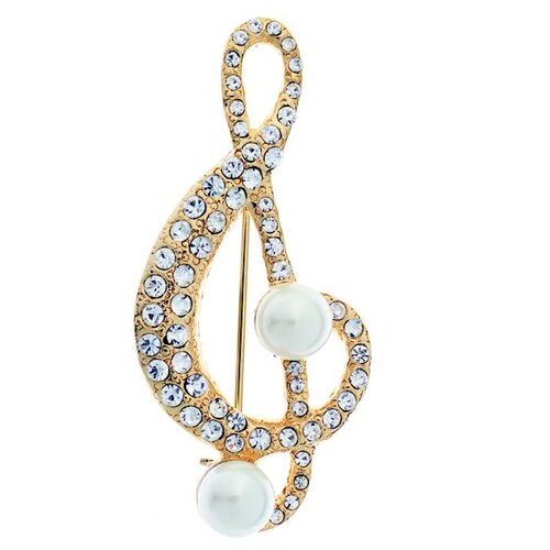 Rhinestone Brooch G Clef W/Pearls