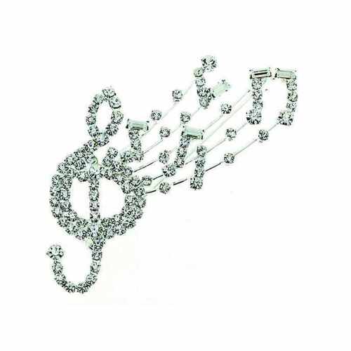 Rhinestone Brooch G Clef Burst