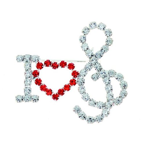 Rhinestone Brooch I Love Music G Clef