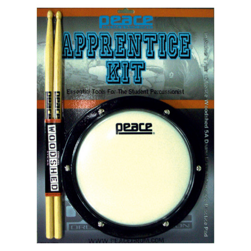 Peace Apprentice Kit - 8" Tuneable Practice Pad with Pair of 5A Drumsticks