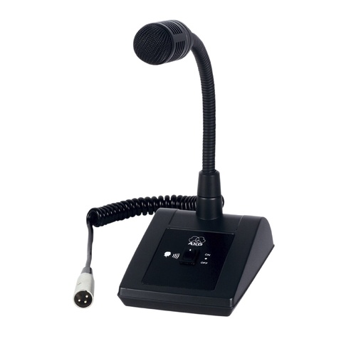 AKG DST99 S Dynamic Paging Microphone with Cardioid Pattern, Table Stand, On/Off Switch & Coiled Cable - Durable Metal Body for Public Address