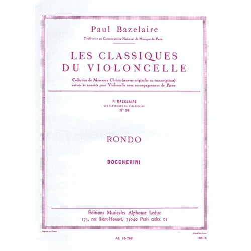 Boccherini Rondo for Cello and Piano Arranged by Paul Bazelaire