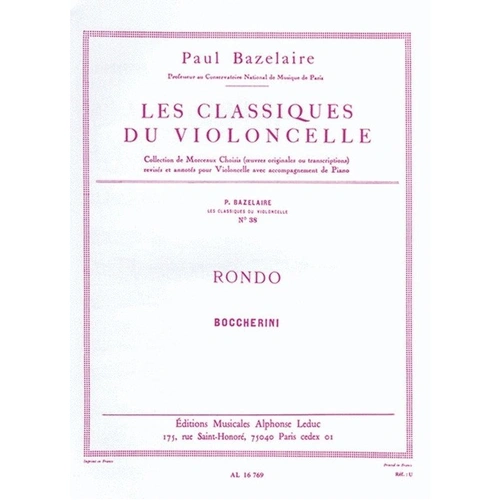 Boccherini Rondo for Cello and Piano Arrangement by Paul Bazelaire