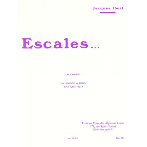 Ibert - Escales for Oboe and Piano, 96 Pages, Advanced Level