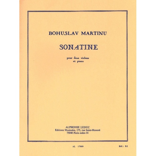 Martinu - Sonatine For 2 Violins/Piano (Softcover Book)