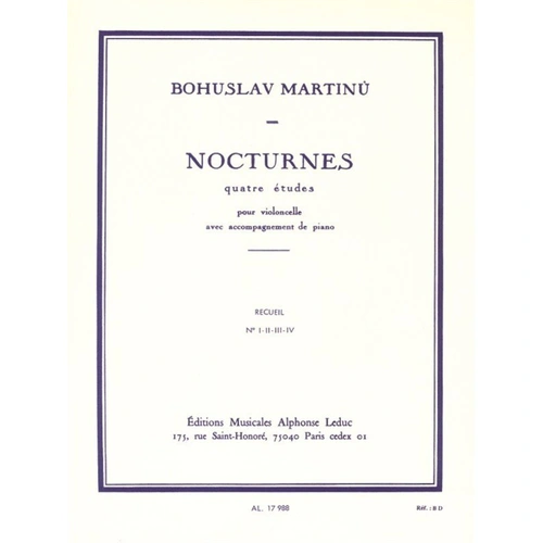 Martinu - Nocturnes 4 Etudes for Cello and Piano by Alphonse Leduc