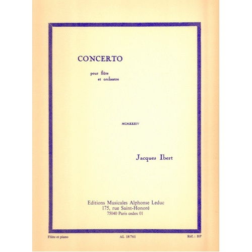 Ibert - Concerto For Flute/Piano (Softcover Book)