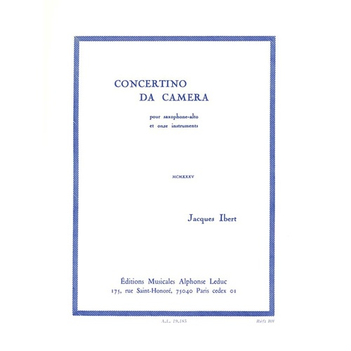 Ibert - Concertino De Camera Alto Sax/Piano (Softcover Book)
