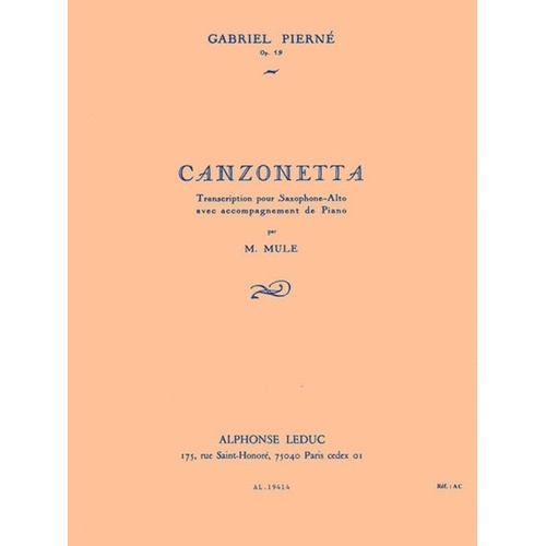 Pierne - Canzonette Op. 19 for Alto Saxophone and Piano