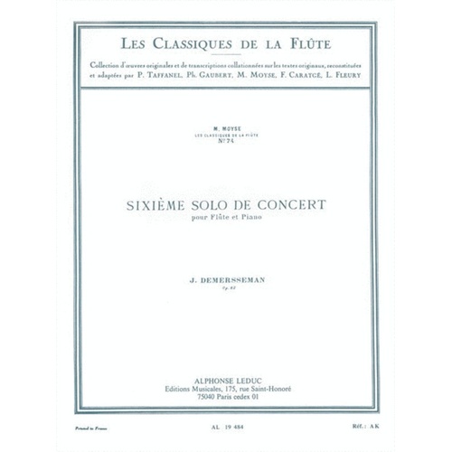 Demersseman - Solo De Concert No 6 Op 82 Flute/Piano (Softcover Book)