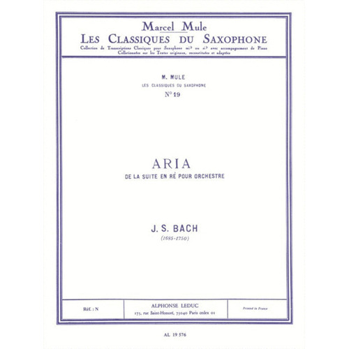 Bach - Aria From Suite In D Alto Sax/Piano (Softcover Book)
