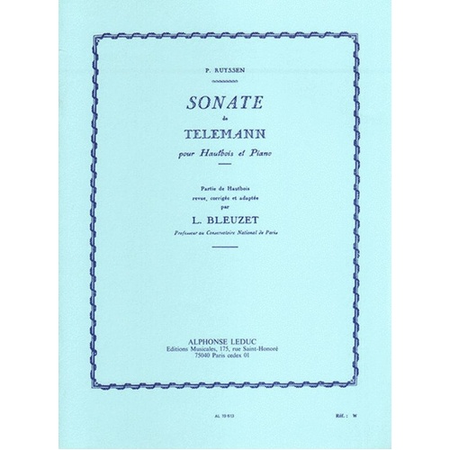Telemann - Sonata in A Minor for Oboe and Piano, 128 Pages, Alphonse Leduc