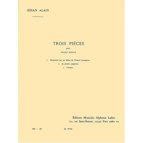 Alain - Trois Pieces For Organ (Softcover Book)