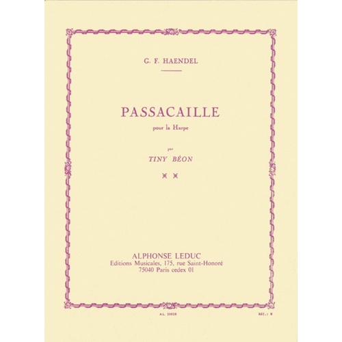 Handel - Passacaglia For Harp (Softcover Book)