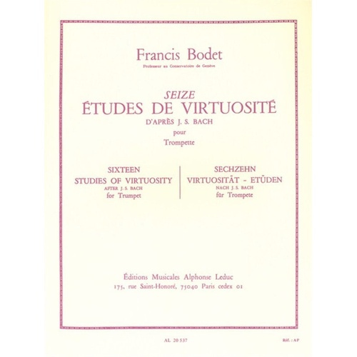 Bodet 16 Studies of Virtuosity after J.S. Bach for Trumpet, Publisher: Alphonse Leduc