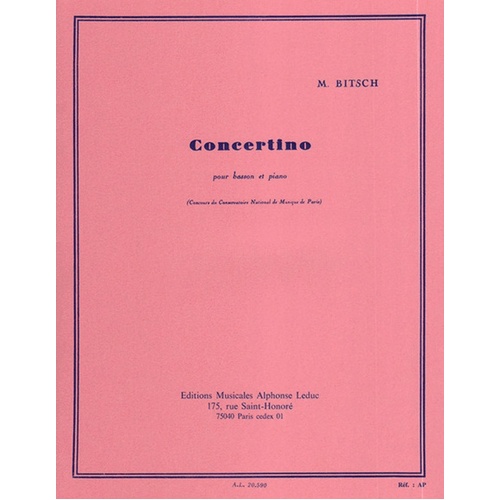 Bitsch - Concertino For Bassoon/Piano (Softcover Book)