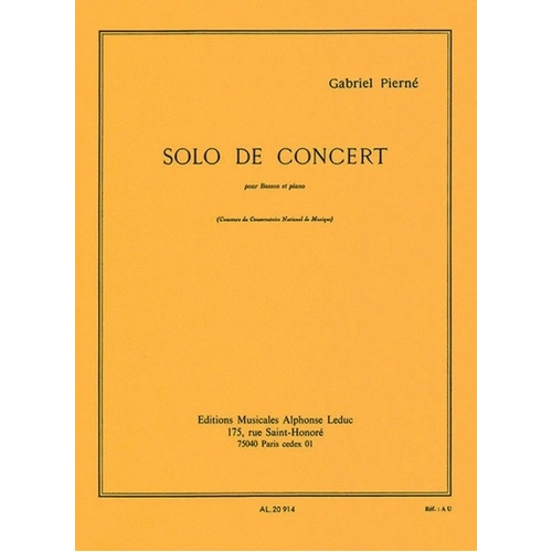 Pierne - Solo de Concert Op. 35 for Bassoon, 16 Pages, Alphonse Leduc