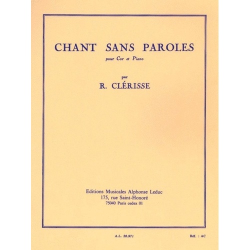 Clerisse - Chant Sans Paroles for French Horn and Piano, 96 Pages