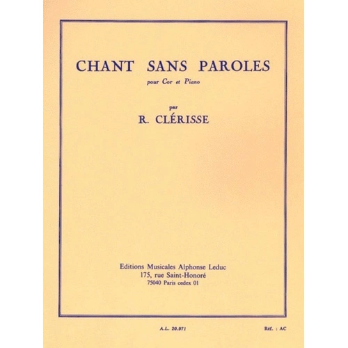 Clerisse - Chant Sans Paroles for French Horn and Piano, 96 Pages, Alphonse Leduc
