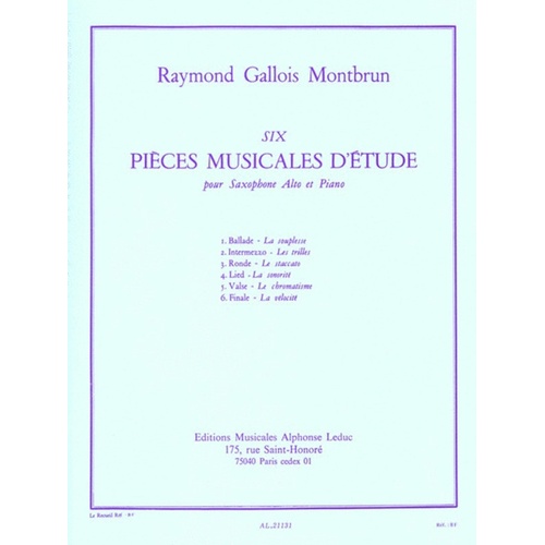 Gallois-Montbrun - Pieces Musicale D Etude Asax/Piano (Softcover Book)