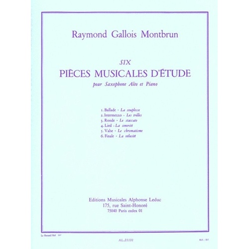 Gallois-Montbrun Six Pieces Musicale D'Etude for Saxophone and Piano
