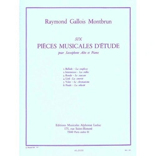 Gallois-Montbrun Six Pieces Musicale D'Etude for Saxophone and Piano