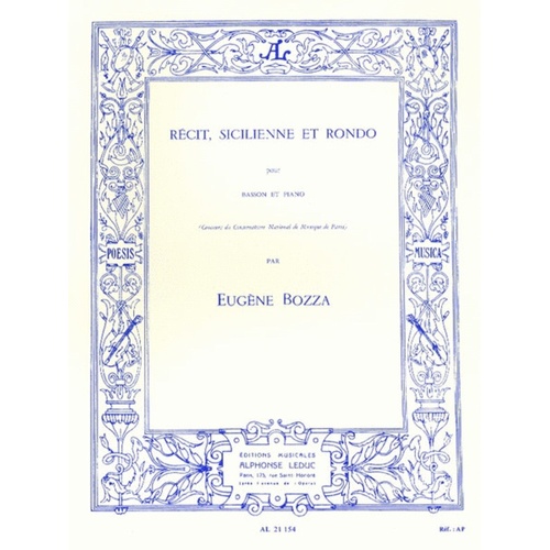 Bozza - Recit Sicilienne And Rondo Bassoon/Piano (Softcover Book)