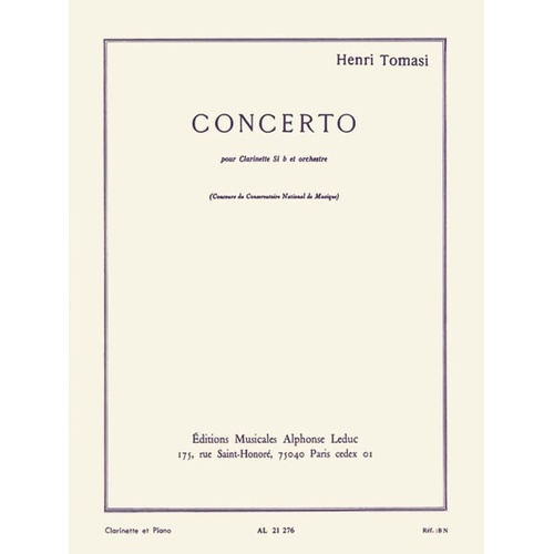 Tomasi - Concerto For Clarinet/Piano (Softcover Book)