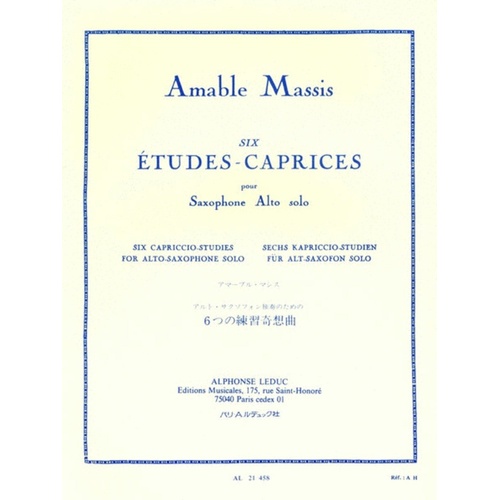 Massis - 6 Etudes Caprices For Solo Alto Sax (Softcover Book)
