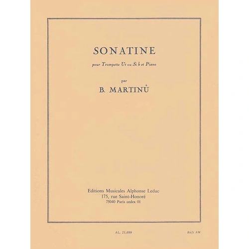 Martinu - Sonatine for Trumpet and Piano by Bohuslav Martinu, Alphonse Leduc Publisher