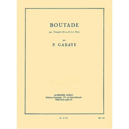 Boutade for Trumpet by Pierre Gabaye, Published by Alphonse Leduc