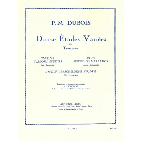 Dubois Douze Etudes Variees for Trumpet by Alphonse Leduc