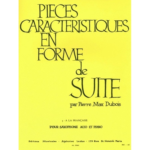 Pieces Characteristiques Op. 77 No. 3 for Alto Saxophone and Piano by Pierre Max Dubois