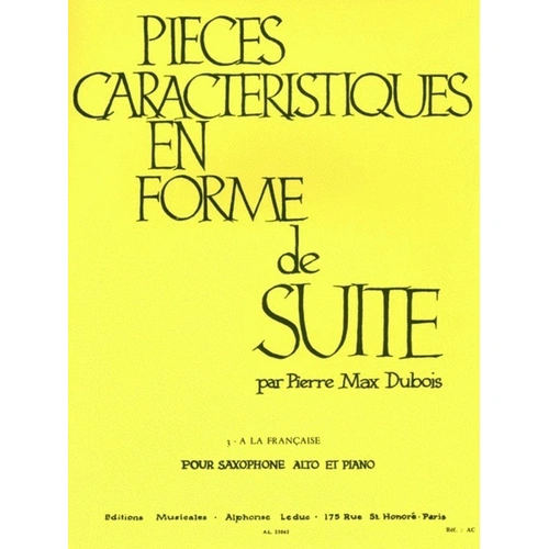 Pieces Characteristiques Op. 77 No. 3 for Alto Saxophone and Piano by Pierre Max Dubois