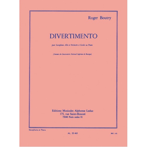 Boutry - Divertimento For Alto Sax/Piano (Softcover Book)