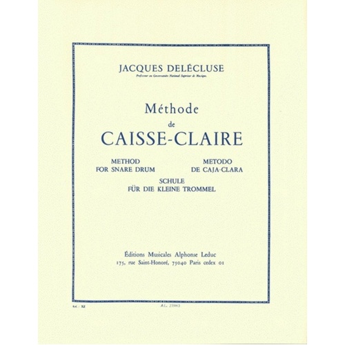 Delecluse Method for Snare Drum by Jacques Delecluse, Published by Alphonse Leduc